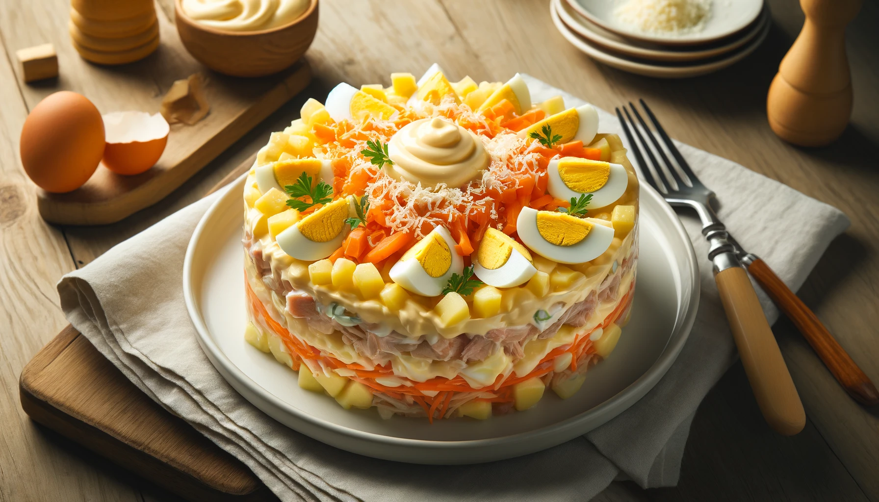 Layered Mimosa Salad with Tuna