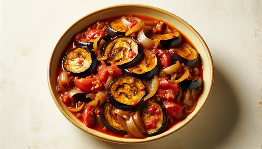 Sautéed Eggplant with Tomatoes and Peppers