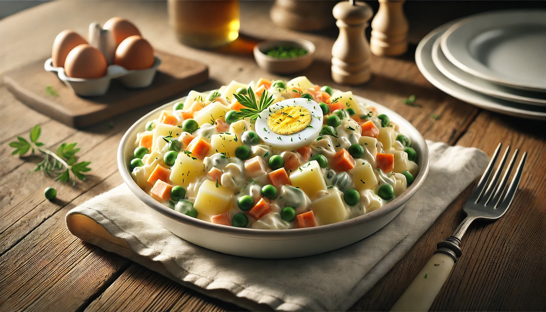 Olivier Potato Salad with Egg, Peas and Pickles