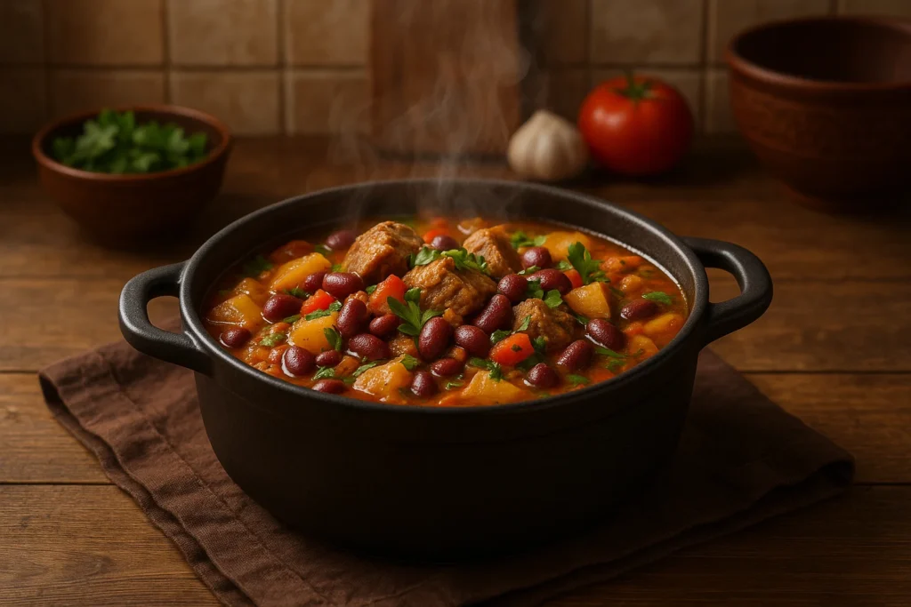 Грузинський чанахі з м’ясом і квасолею, приготований у каструлі