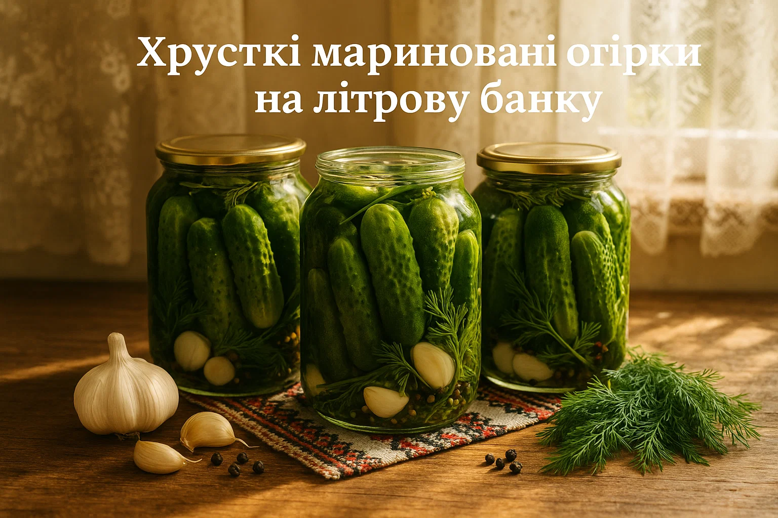 Рецепт маринованих огірків на літрову банку — хрусткі, як у бабусі 1 Банки з маринованими огірками, часником і зеленню на українському столі