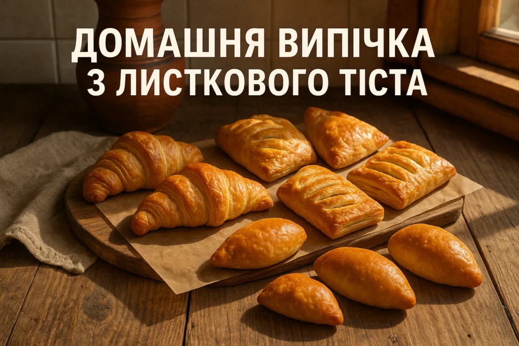 Золота домашня випічка із замороженого листкового тіста на кухонному столі