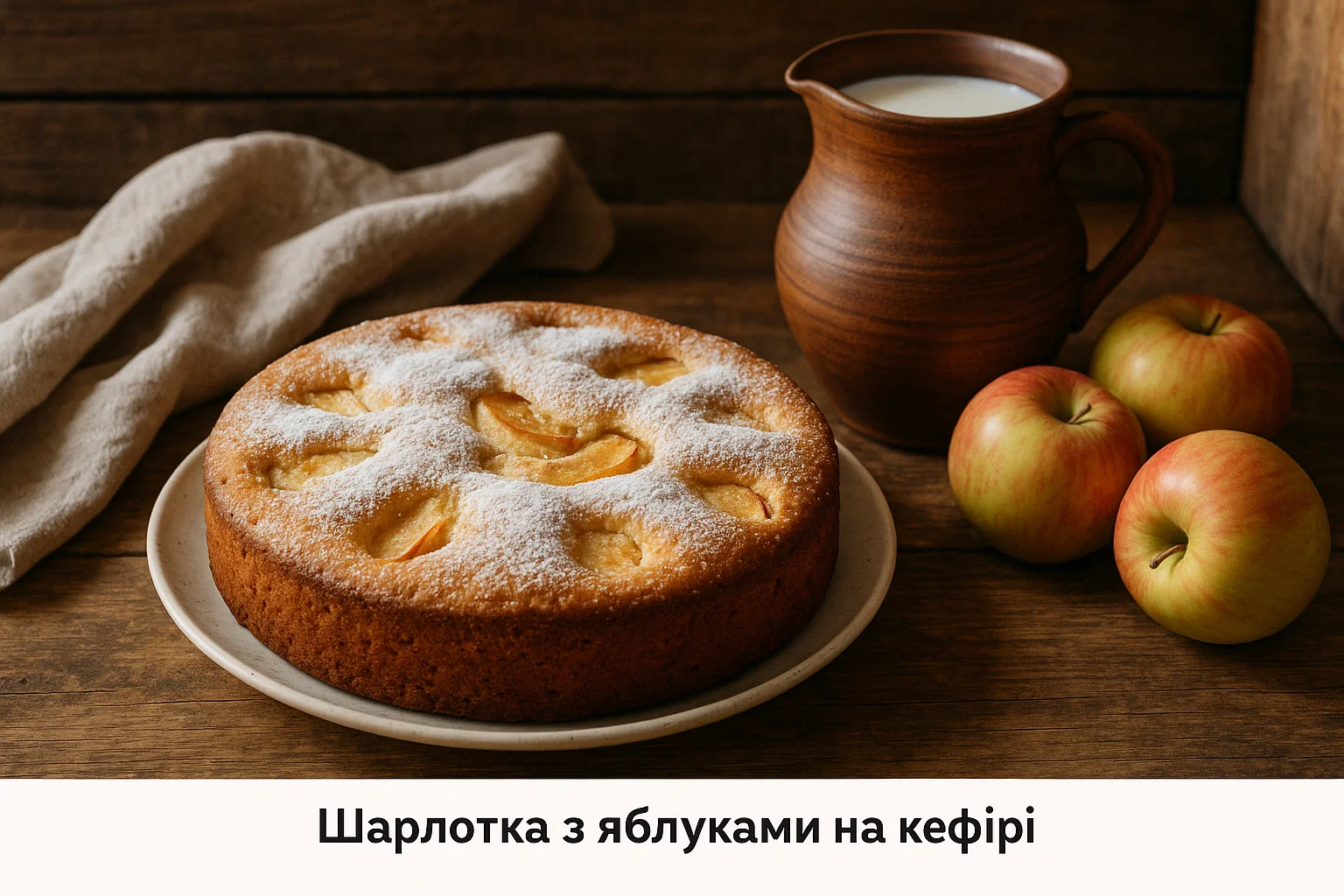Шарлотка з яблуками на кефірі рецепт ніжного домашнього пирога 1 Домашня шарлотка з яблуками на кефірі, прикрашена карамелізованими яблуками