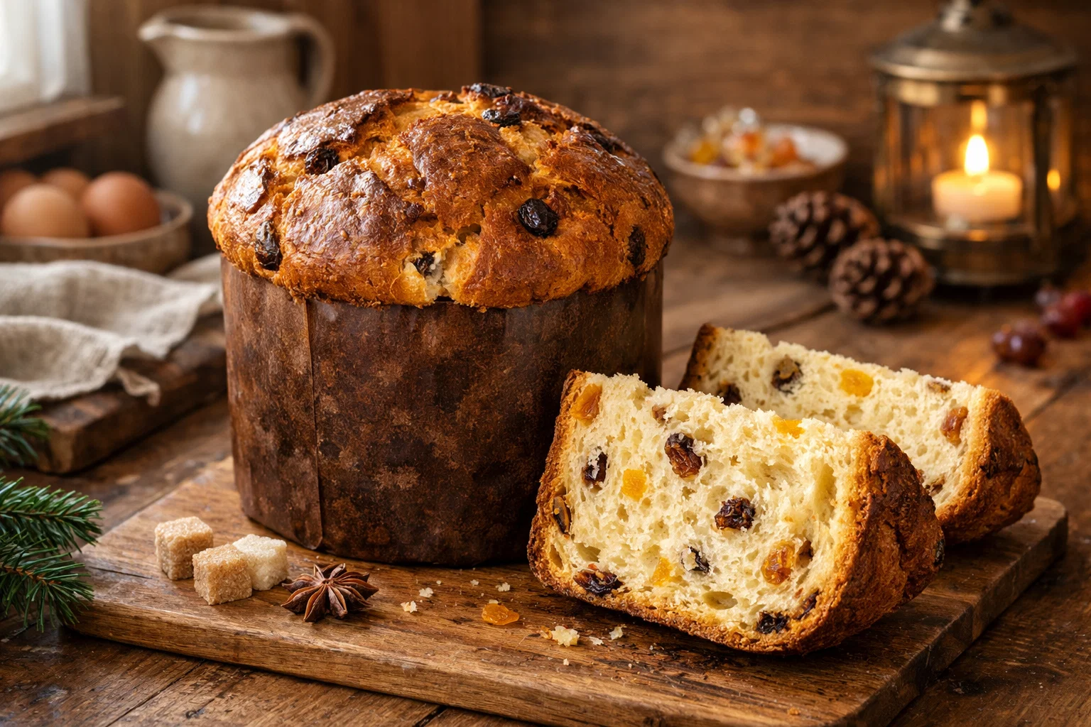 Rich Panettone with Raisins and Candied Fruit