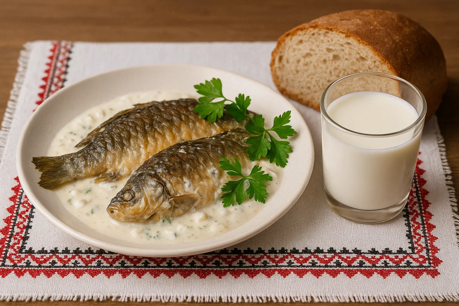 Карасі в сметані рецепт домашнього смаку 3 Тарілка карасів у сметані з зеленню та хлібом