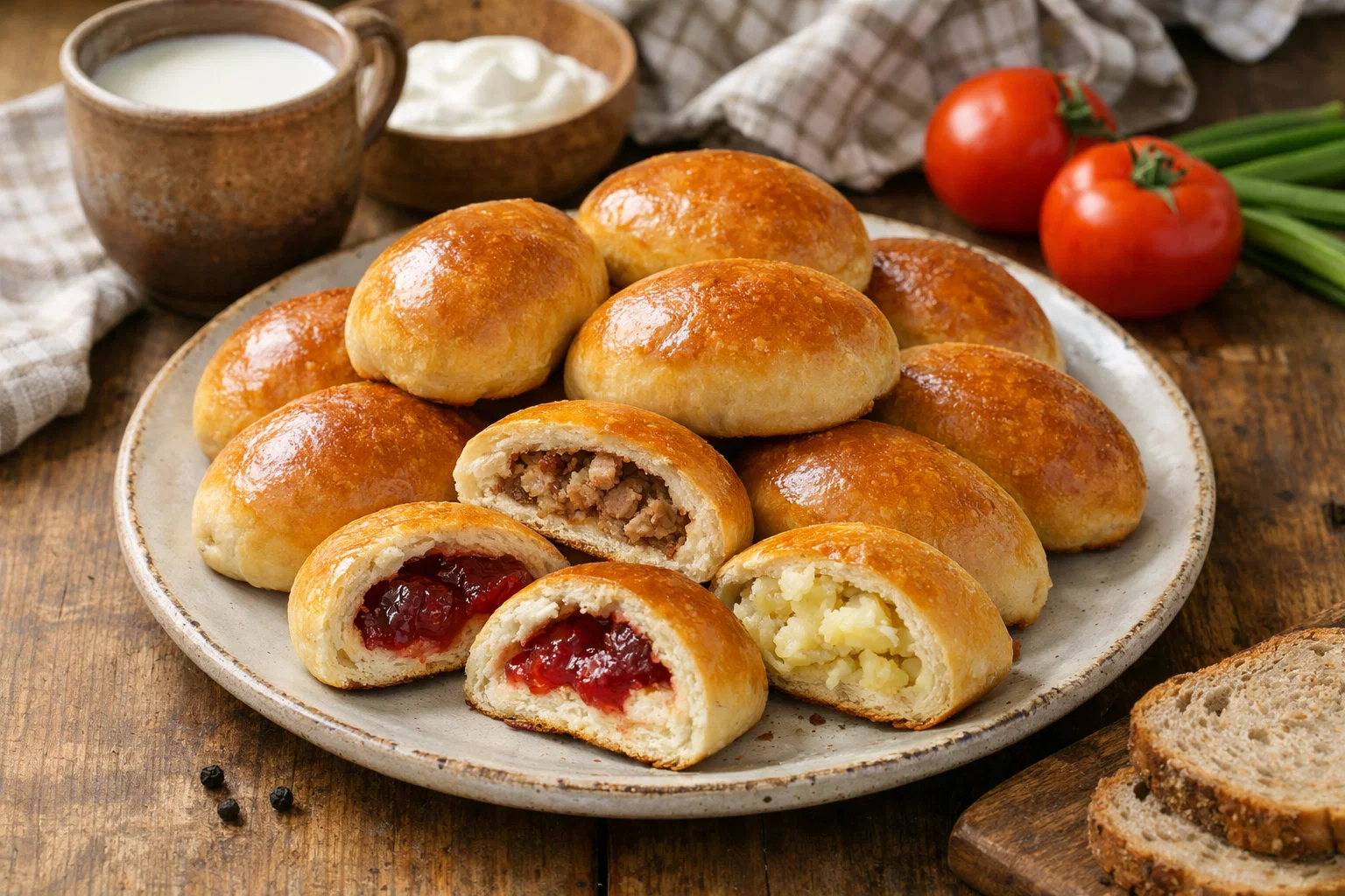 Готові булочки з начинкою на тарілці