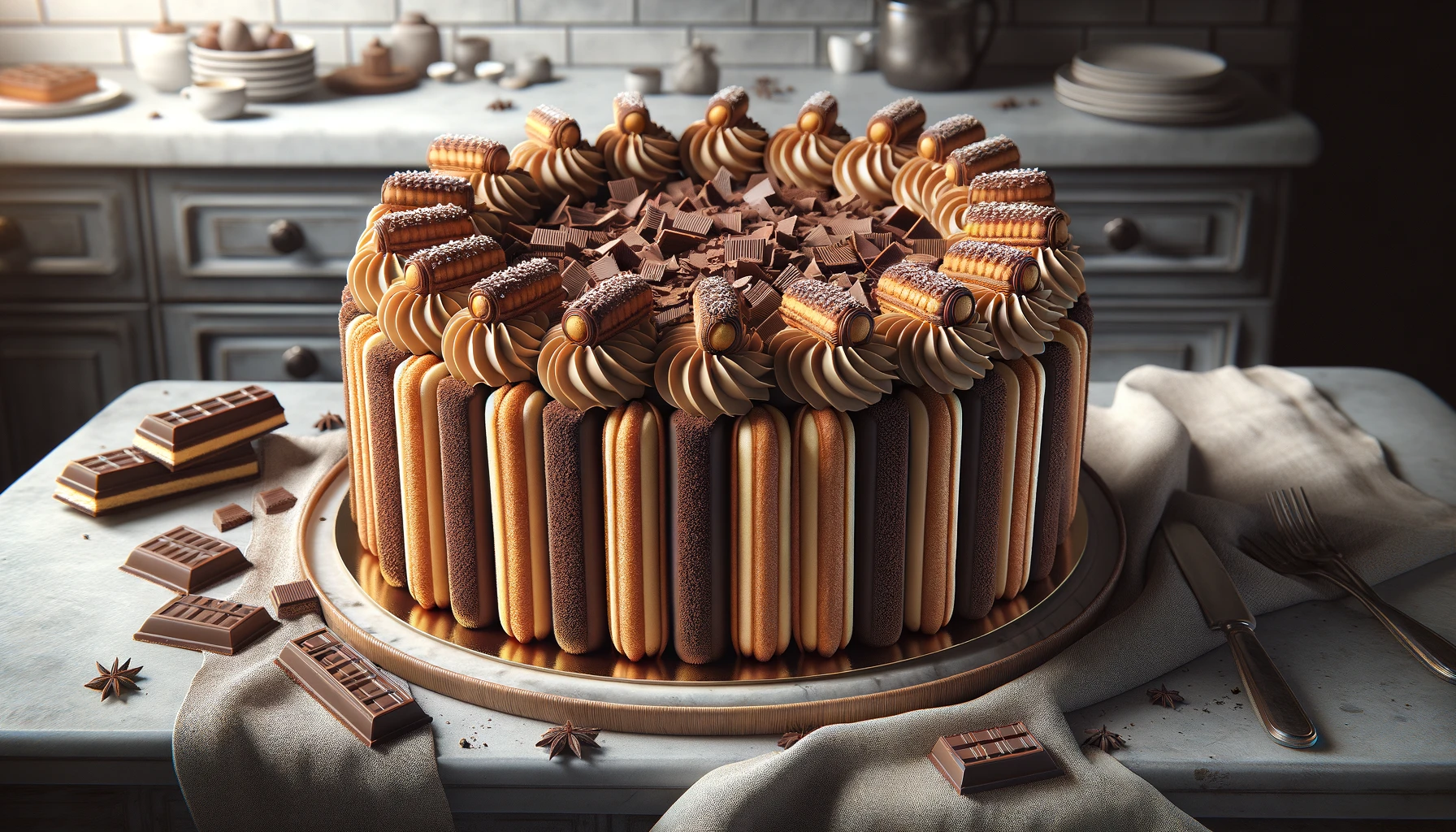 Chocolate Éclair Layer Cake with Wafer Sheets