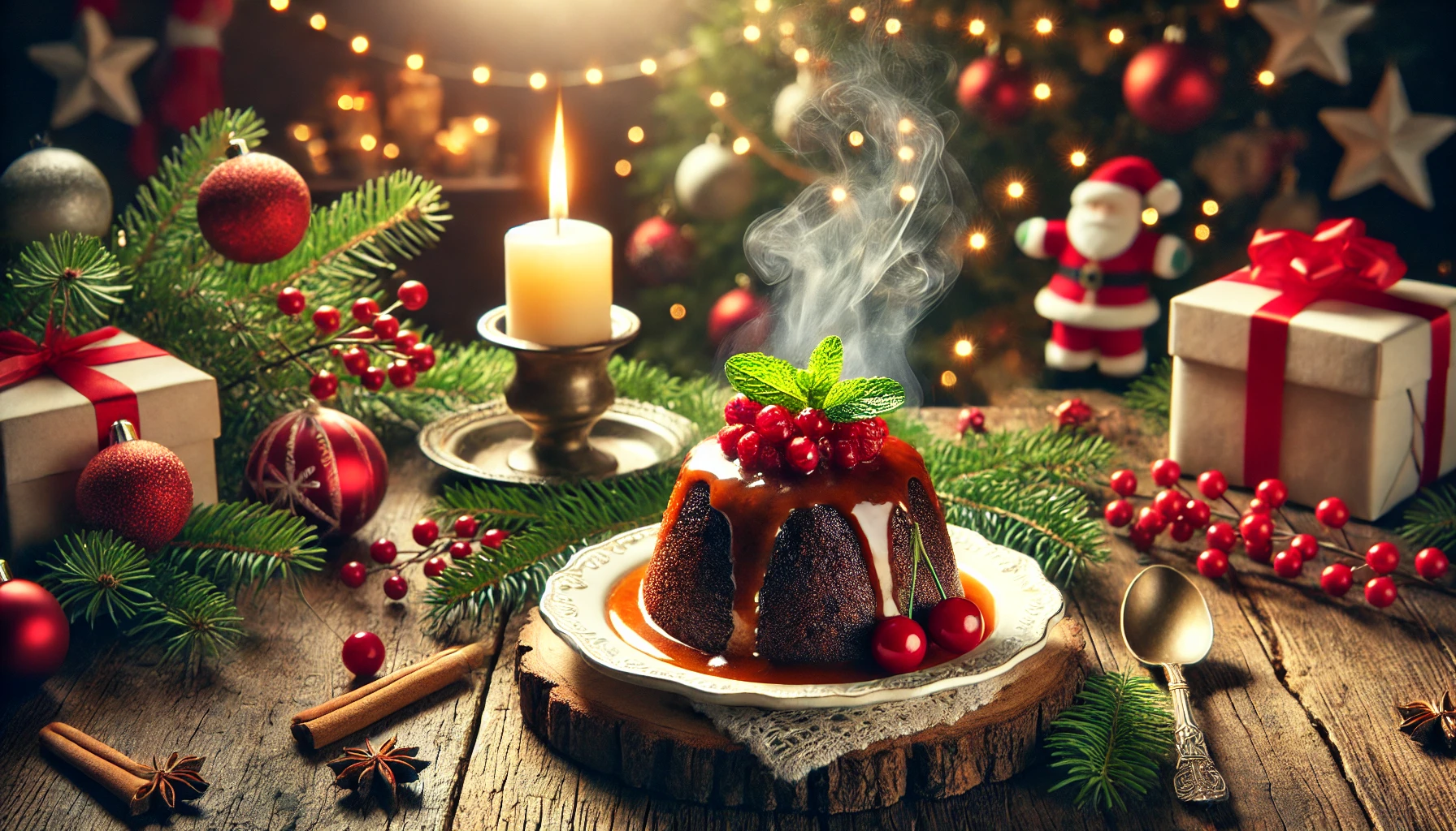 Christmas Pudding Cake with Spices and Caramel Cream