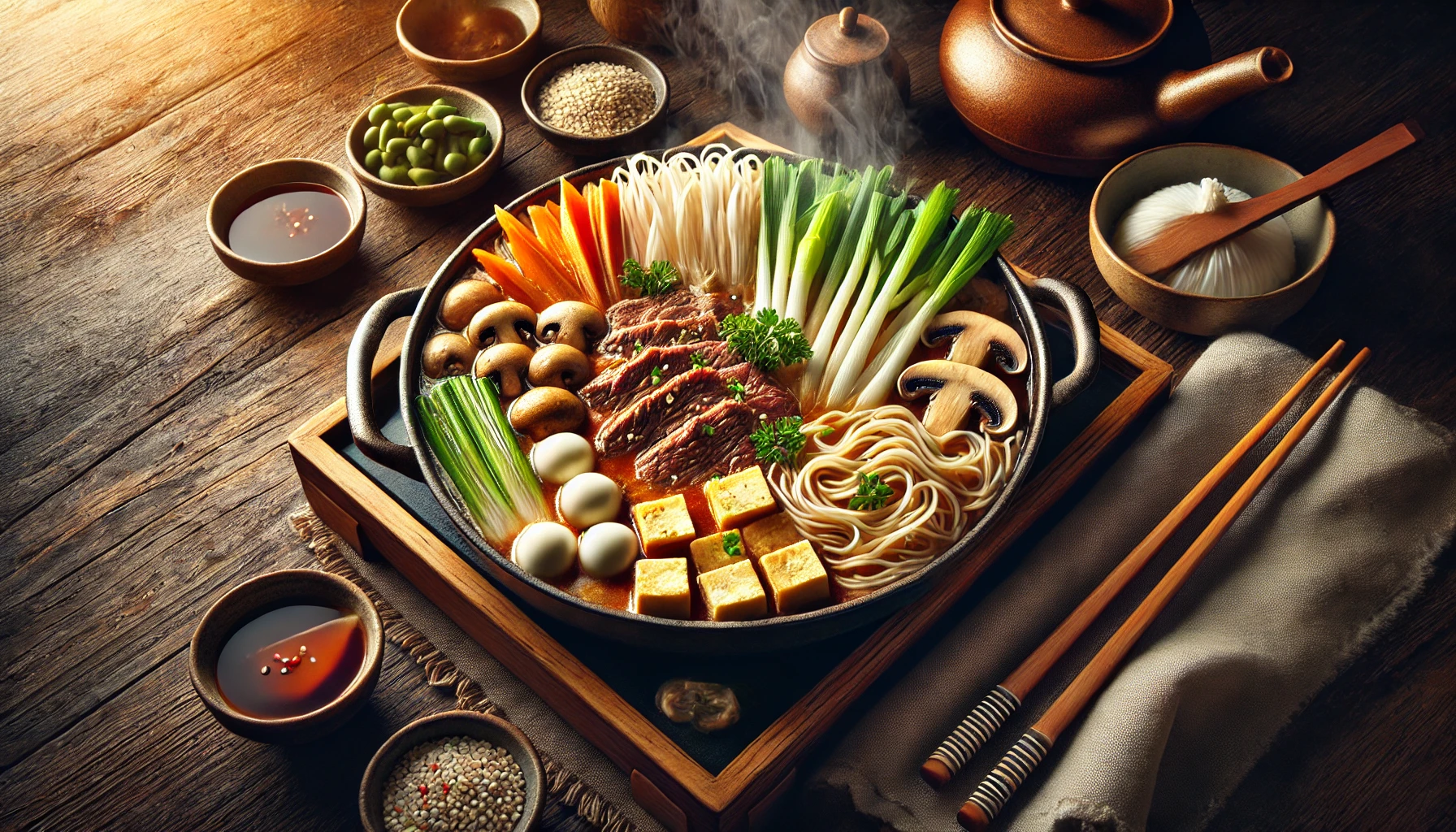 Sukiyaki with Beef, Tofu and Shiitake