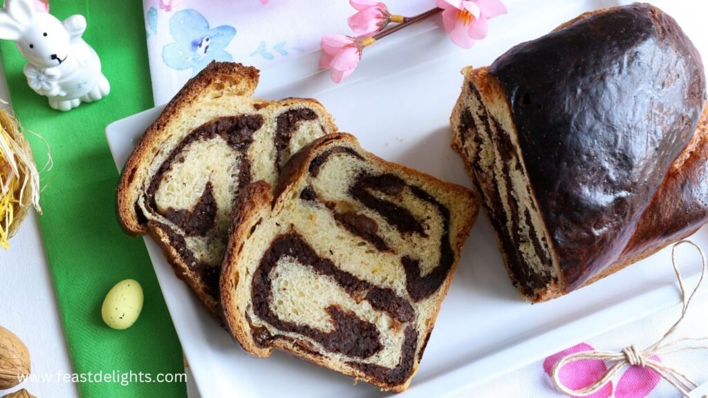 Romanian Cozonac Sweet Bread with Walnuts and Raisins