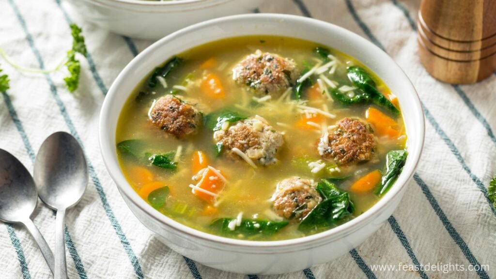 Italian Wedding Soup with Beef Meatballs and Rice
