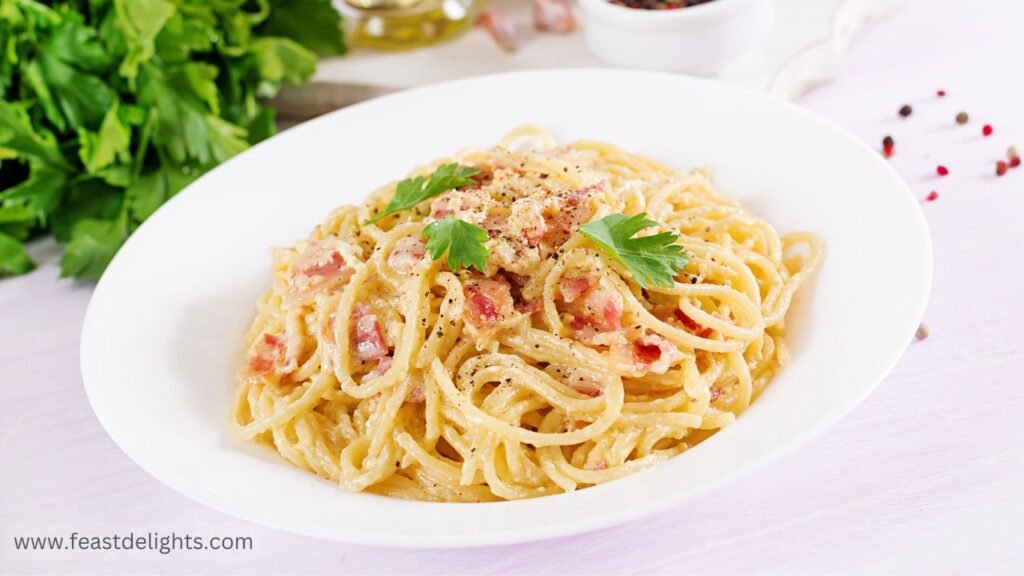 Spaghetti Carbonara with Bacon and Two Cheeses