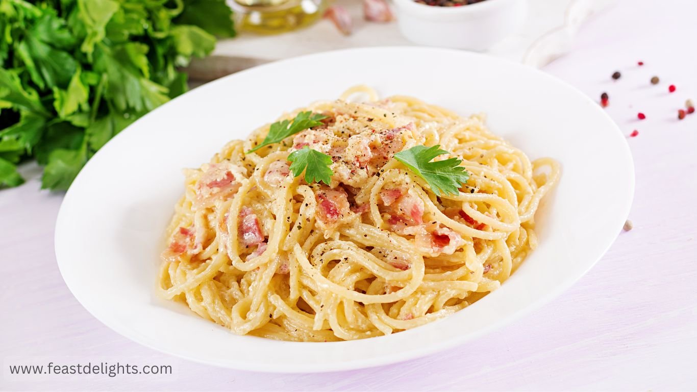 Spaghetti Carbonara with Bacon and Two Cheeses