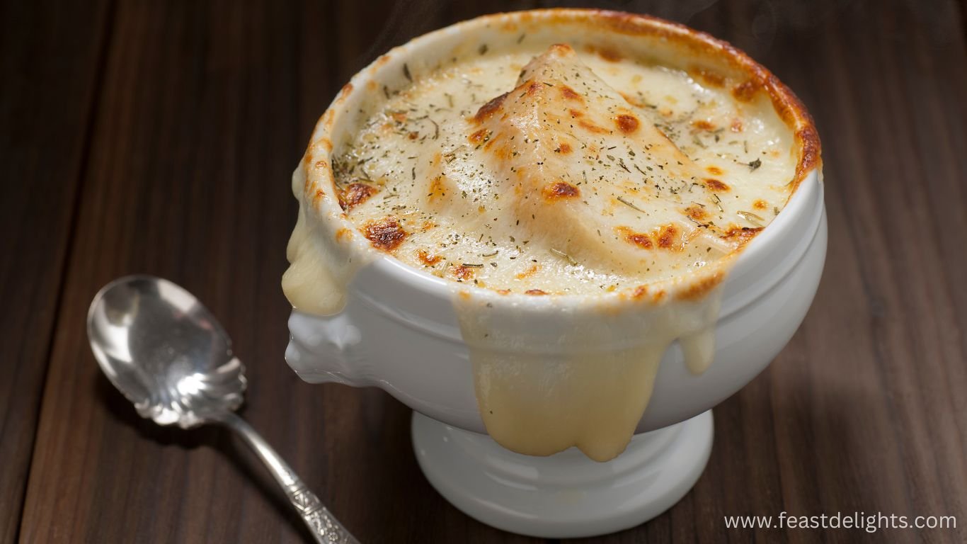 French Onion Chicken Soup with Gruyère Toasts