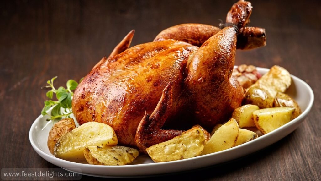 Roast Chicken with Bread and Walnut Dressing