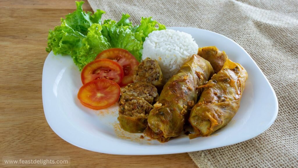 Ukrainian Stuffed Cabbage Rolls with Tomato Sauce