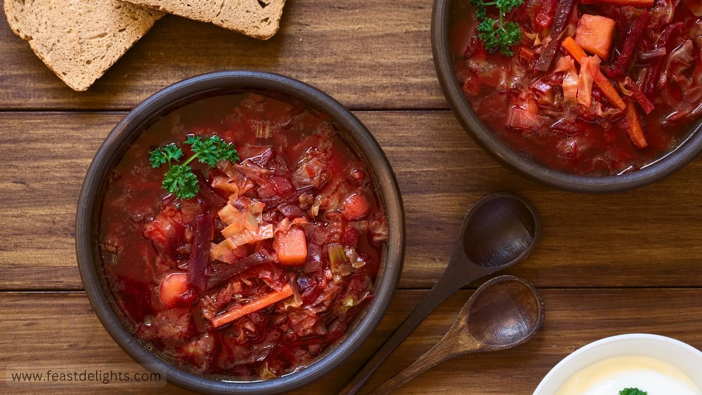 Vegetarian Ukrainian Borscht with Beetroot and Cabbage
