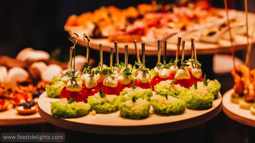 Party Canapés with Cheese, Vegetables and Shrimp