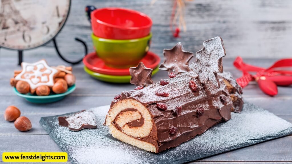 Chocolate Bûche de Noël with Whipped Cream