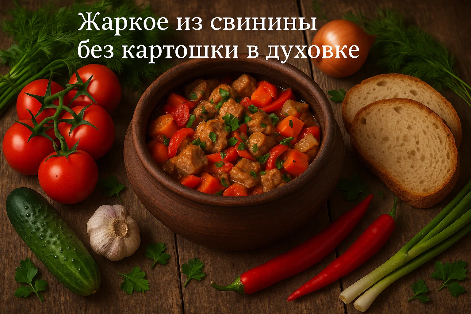 Жаркое із свинини без картоплі, запечене в духовці по-деревенськи