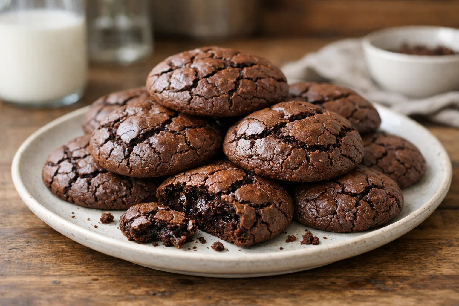 Brownie-Style Chocolate Cookies with Cracked Tops