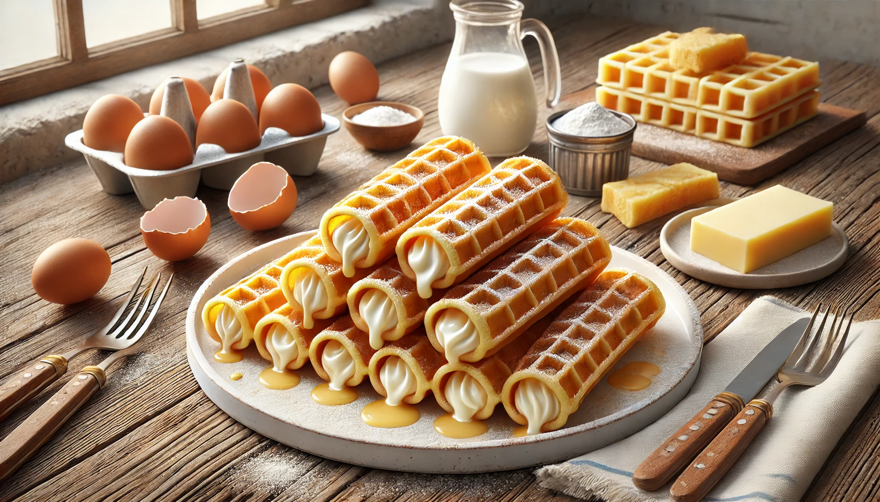 Thin Vanilla Wafer Rolls Shaped While Warm