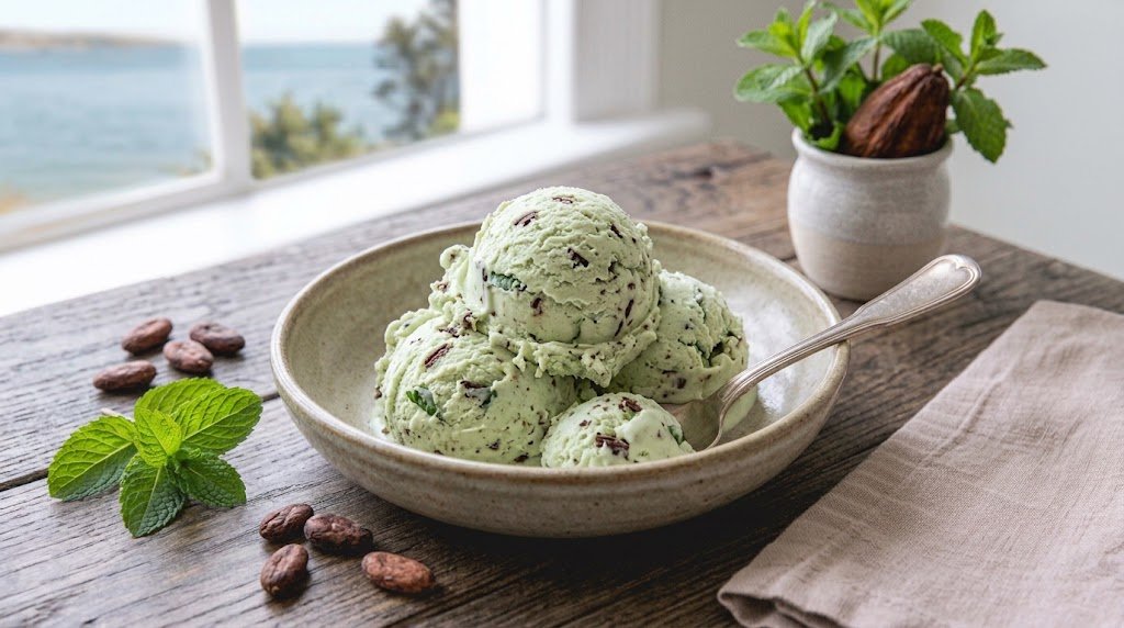 Freshly prepared homemade Mint Chocolate served on a rustic plate ready to enjoy.