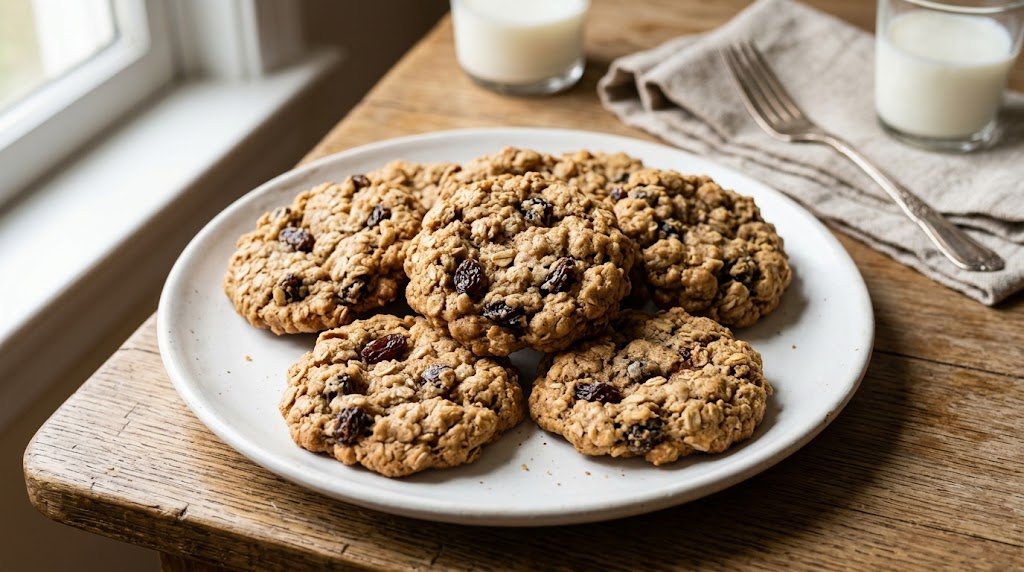Finished Oatmeal Cookies with Raisins, presented as the featured image for the recipe.