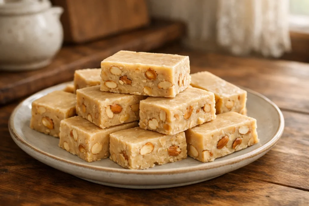 Milk and Peanut Sherbet Fudge prepared for serving