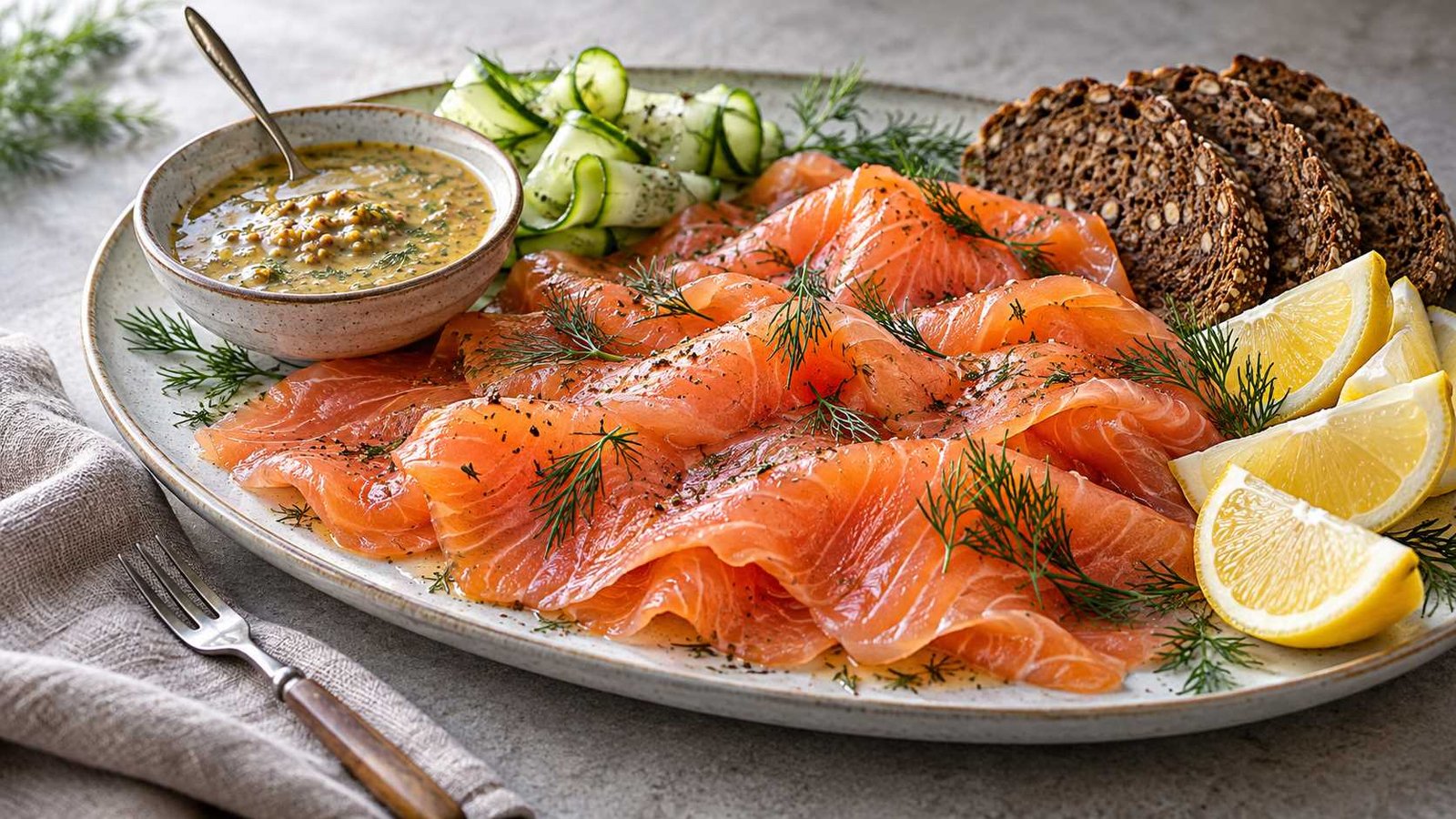 Ready-Made Gravlax with Mustard, Honey and Dill Sauce