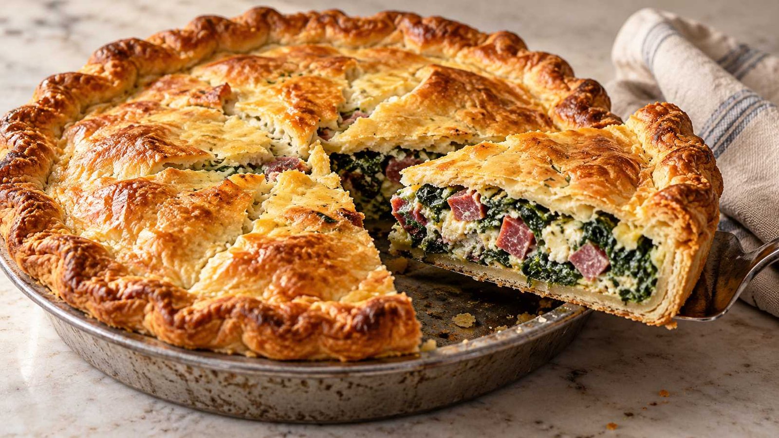 Italian Easter Pie with Spinach, Salami and Parmesan