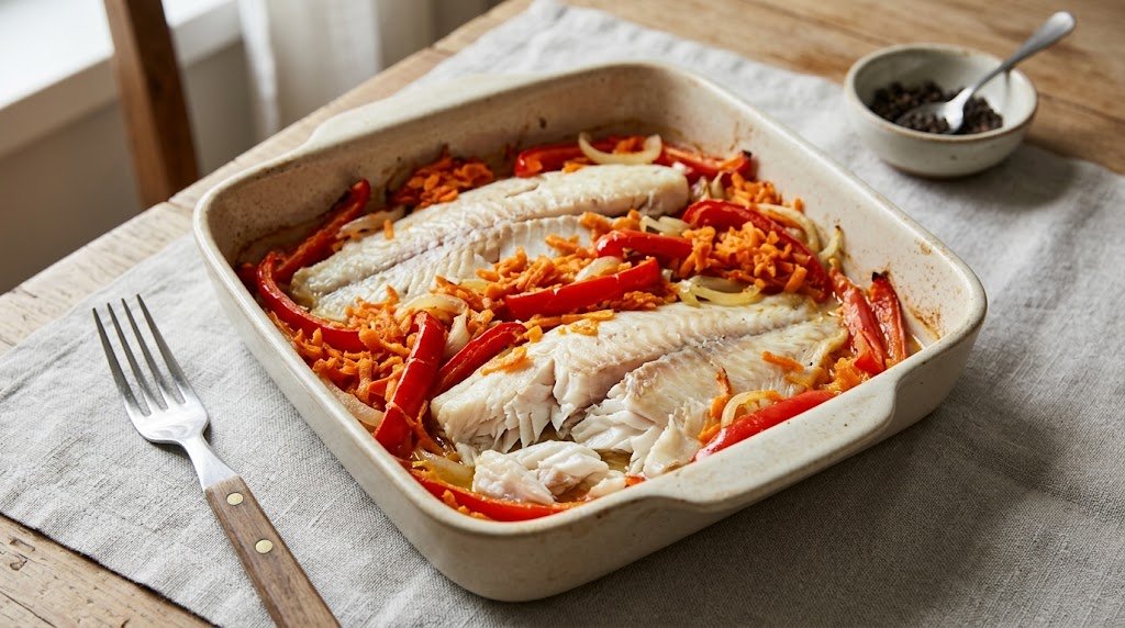 Baked Tilapia Casserole with Peppers and Carrot 7 Baked Tilapia Casserole with Peppers and Carrot