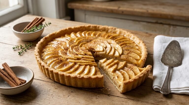image of buttery apple tart with cinnamon and apricot glaze
