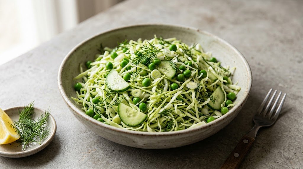 Cabbage and Pea Salad with Cucumber and Dill
