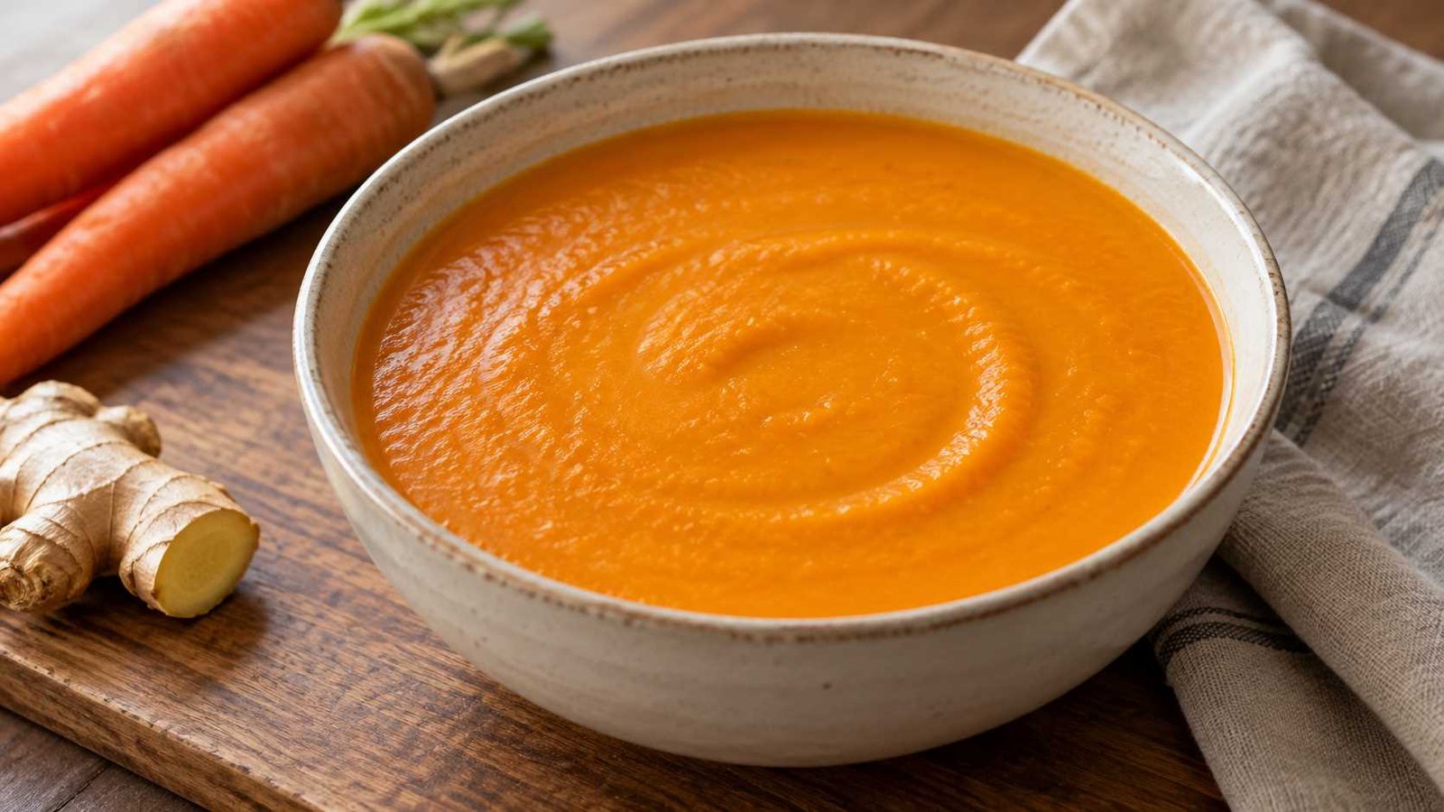 Smooth Carrot and Ginger Soup with Coconut Milk