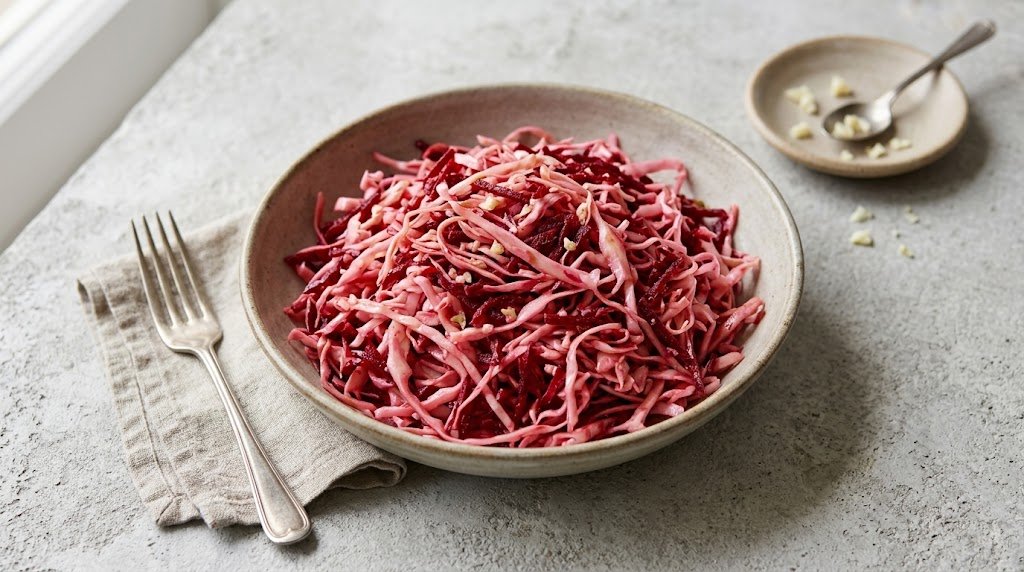 Cabbage and Beet Refrigerator Salad with Garlic