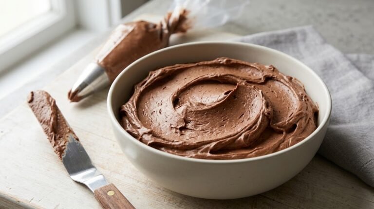 image of chocolate cream cheese frosting with soft cocoa swirls