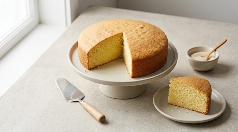 image of classic genoise sponge cake with a light golden crumb