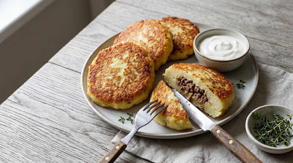 Mashed Potato Pancakes with a Beef Filling