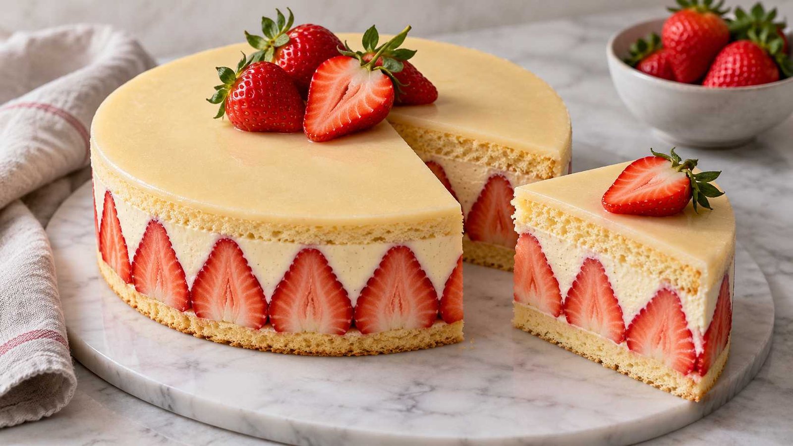 Fraisier Cake Recipe with Vanilla Mousseline