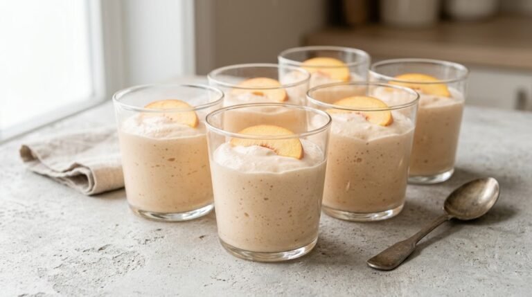 Peach Mousse with Fresh Fruit and Whipped Cream 4 image of fresh peach mousse with lightly whipped cream