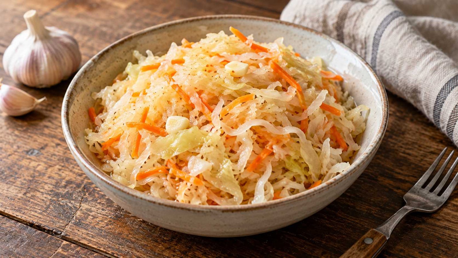Garlic and Bay-Leaf Sauerkraut with Carrot