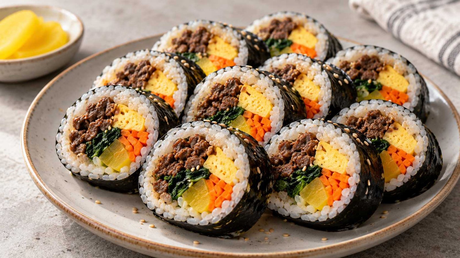Gimbap Recipe with Beef, Egg and Vegetables