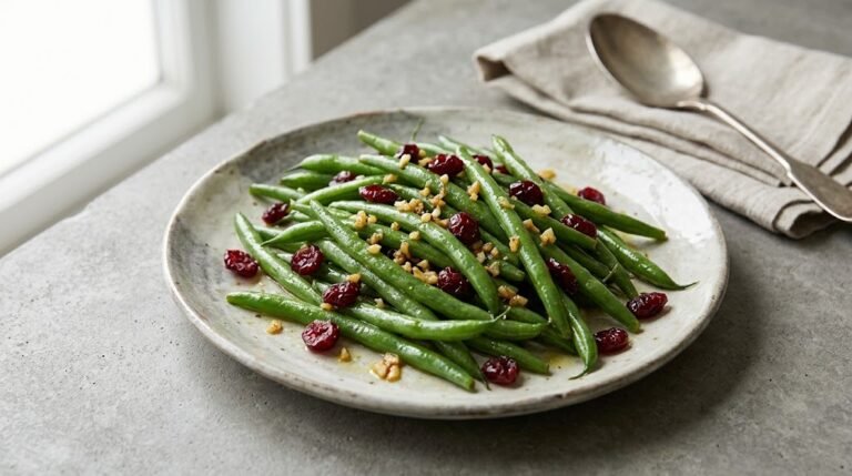 Green Beans with Cranberries and Garlic 2 image of green beans with tart cranberries and fragrant garlic