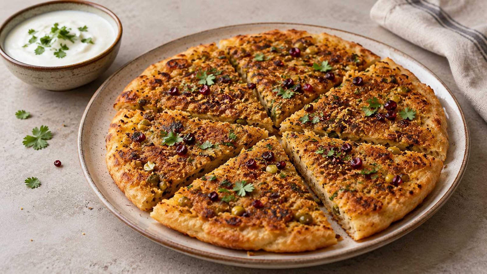 Katlama Recipe with Spiced Gram Flour Topping