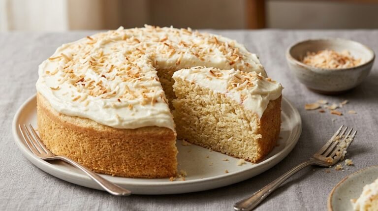 Key Lime Coconut Cake with Cream Cheese Frosting 1 image of key lime coconut cake with tangy cream cheese frosting