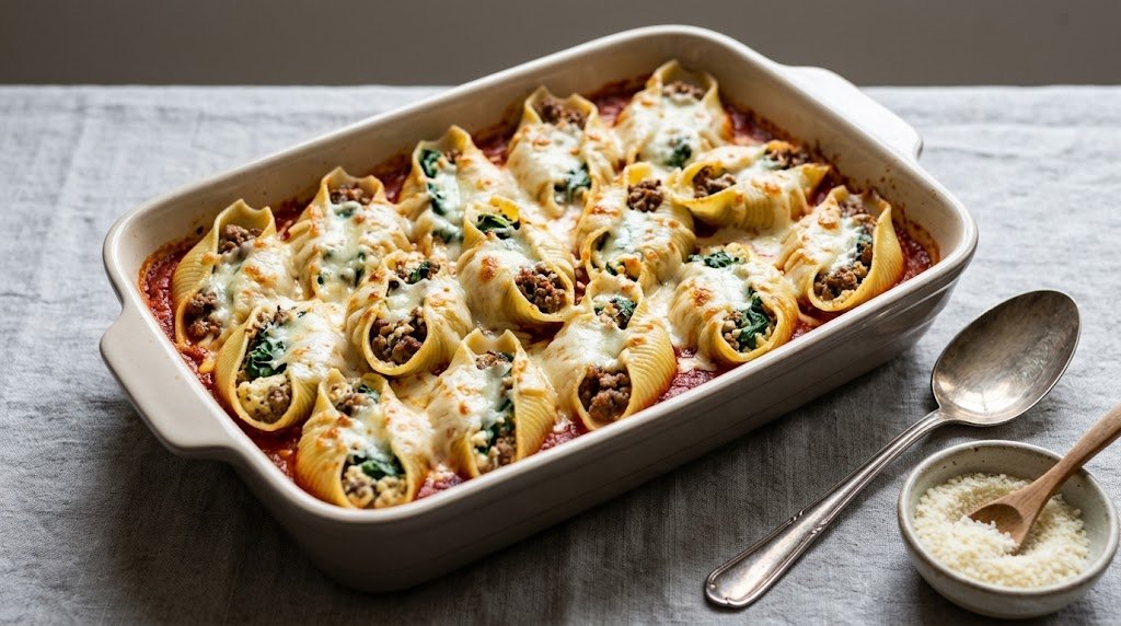 Lasagna Stuffed Shells with Beef and Ricotta