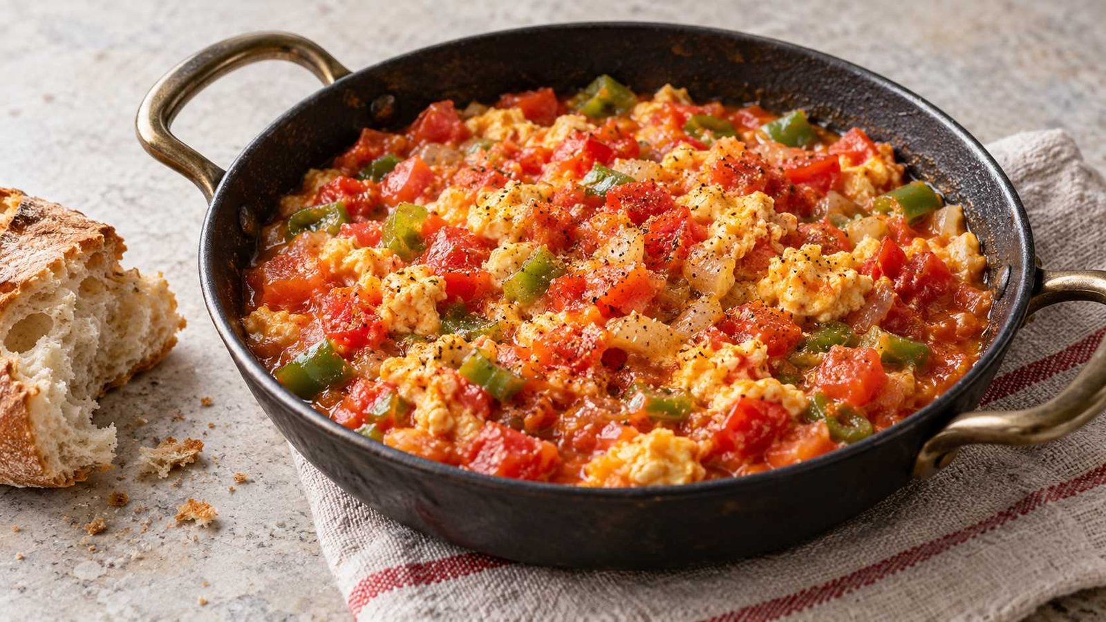 Menemen Recipe with Tomatoes, Peppers and Eggs