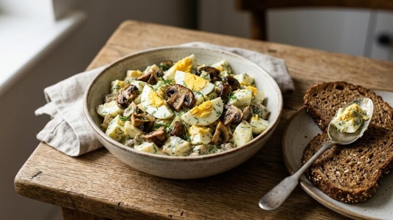 image of mushroom and egg salad with fresh dill dressing