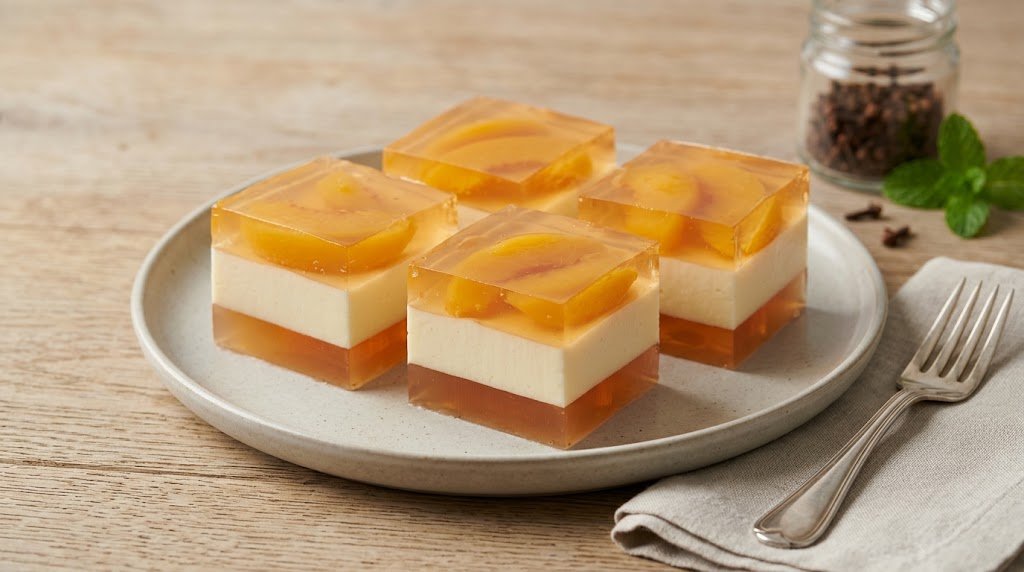 Peaches and Cream Layered Jelly Dessert 1 Peaches and Cream Layered Jelly Dessert